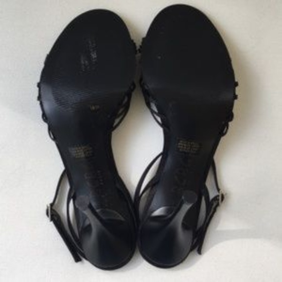 BCBG Paris 4” Black Strappy Heel w/Rhinestone Bar.. - Picture 4 of 8
